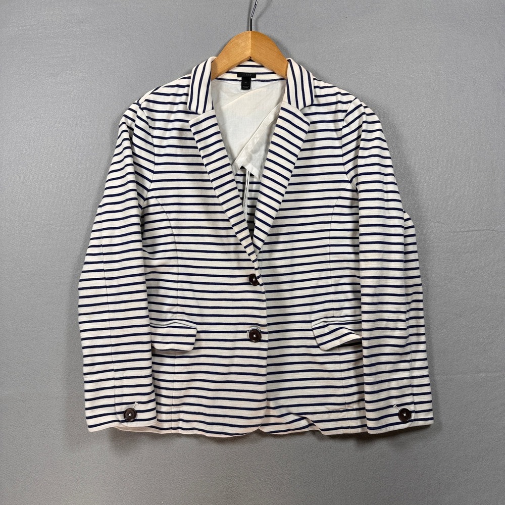 J.Crew Womens Navy White Striped Knit Blazer Size M Nautical Preppy Fisherman